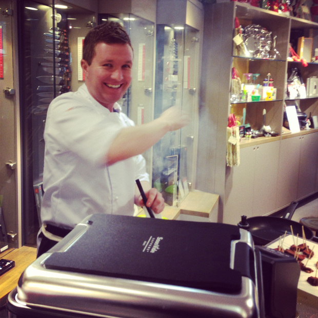 Alex showing me the amazing smoking gun whist simultaneously trying not to set off the smoke alarms